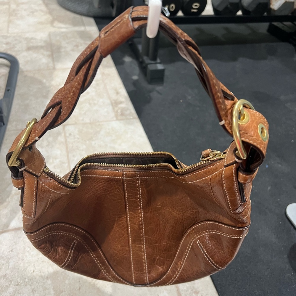 Braided genuine leather Coach shoulder bag